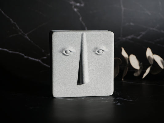 Concrete Abstract Face Sculpture | Bookend | Shelf Decor